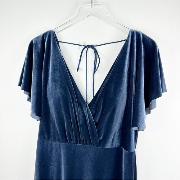 Jenny Yoo Women’s 2 Ellis Blue Velvet V Neck Open Back Tie Long Formal Dress 12 - Picture 4 of 15